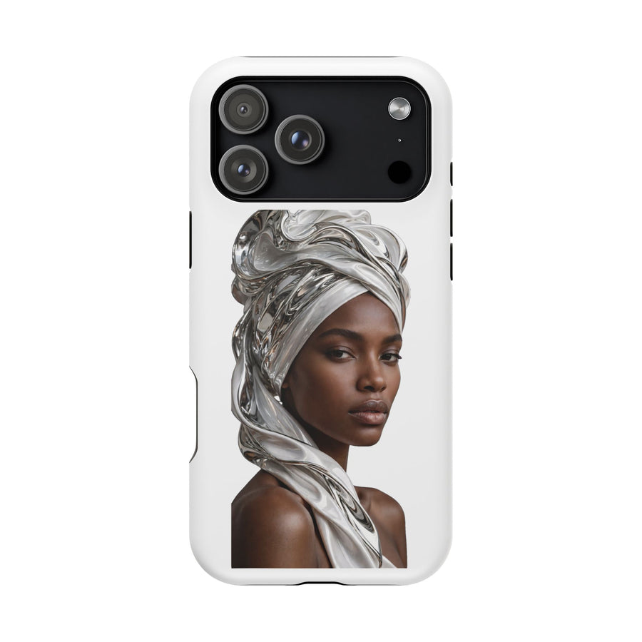 Magnetic Impact-Resistant Phone Case — Elegant Portrait with Silver Headwrap - PRINT EXPLORE
