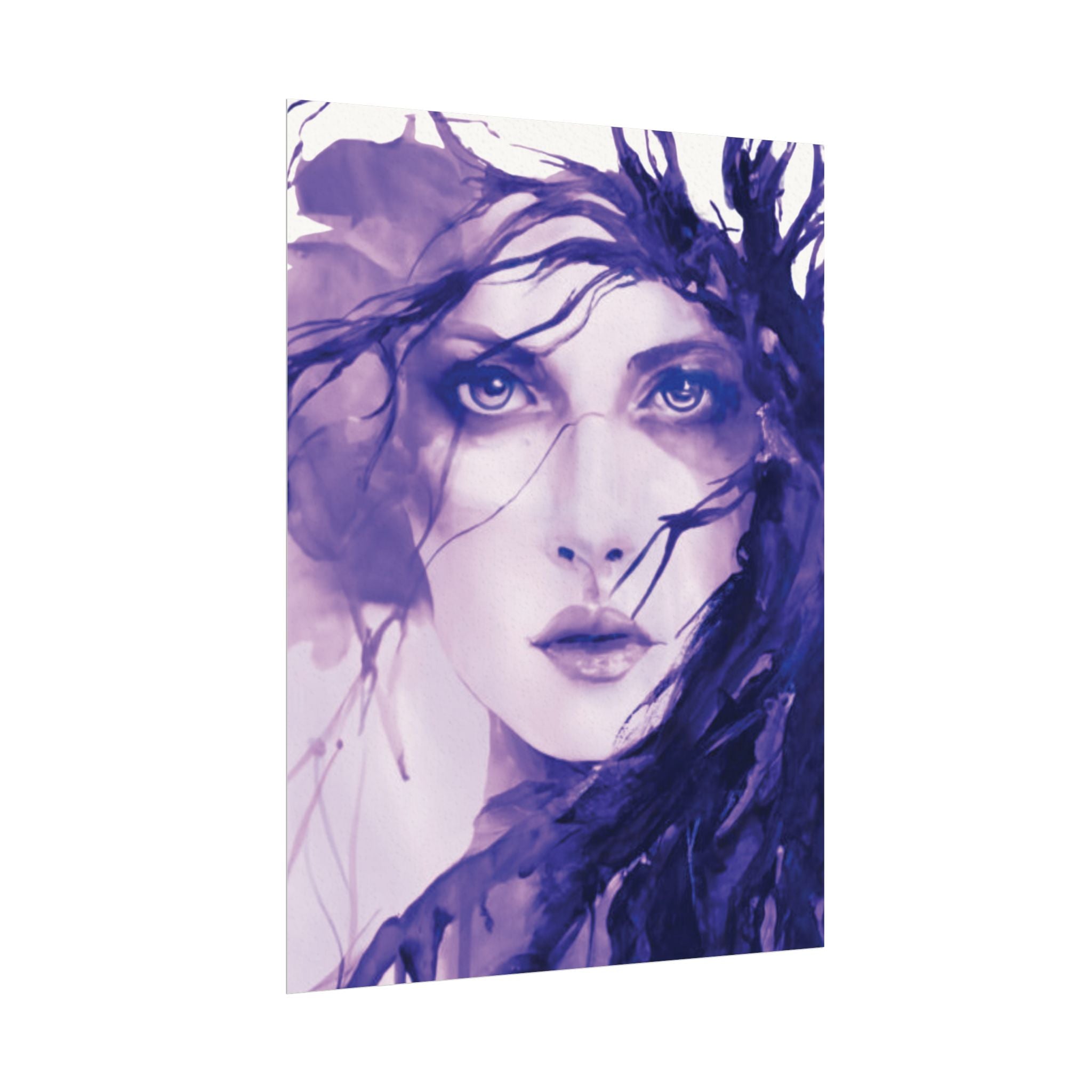 Watercolor Portrait Poster — Purple Female Face Matte Art Print - PRINT EXPLORE
