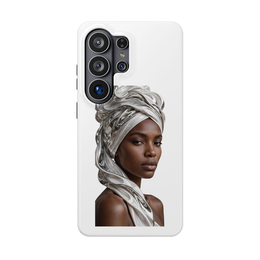 Magnetic Impact-Resistant Phone Case — Elegant Portrait with Silver Headwrap - PRINT EXPLORE