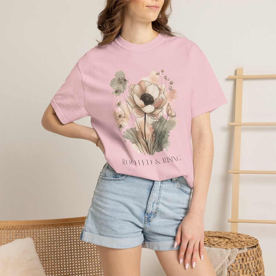 Rooted & Rising Floral T-Shirt — Botanical Inspirational Tee