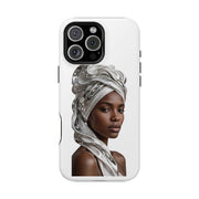 Magnetic Impact-Resistant Phone Case — Elegant Portrait with Silver Headwrap - PRINT EXPLORE