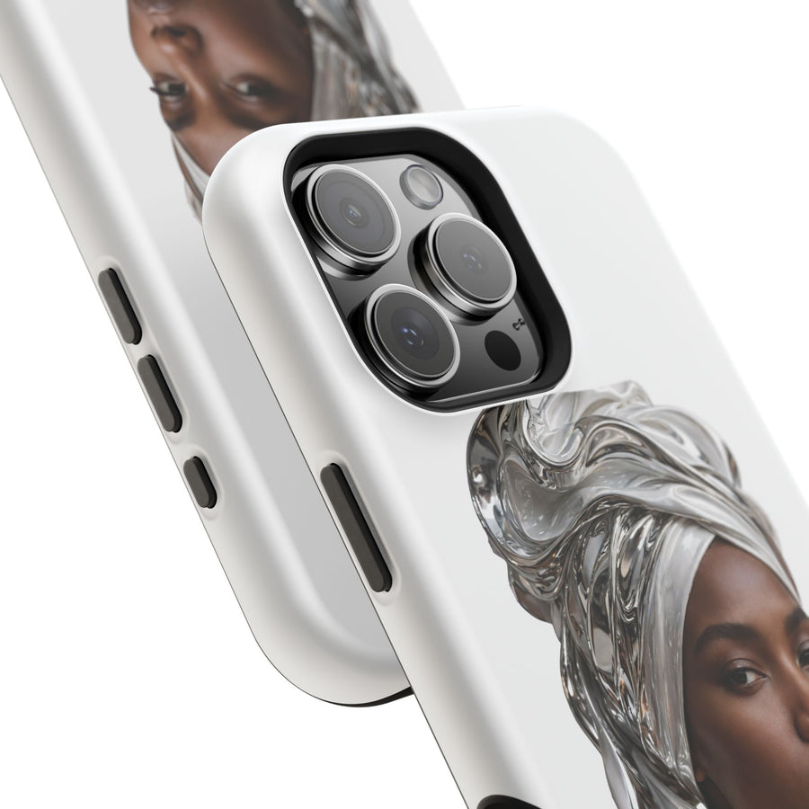 Magnetic Impact-Resistant Phone Case — Elegant Portrait with Silver Headwrap - PRINT EXPLORE