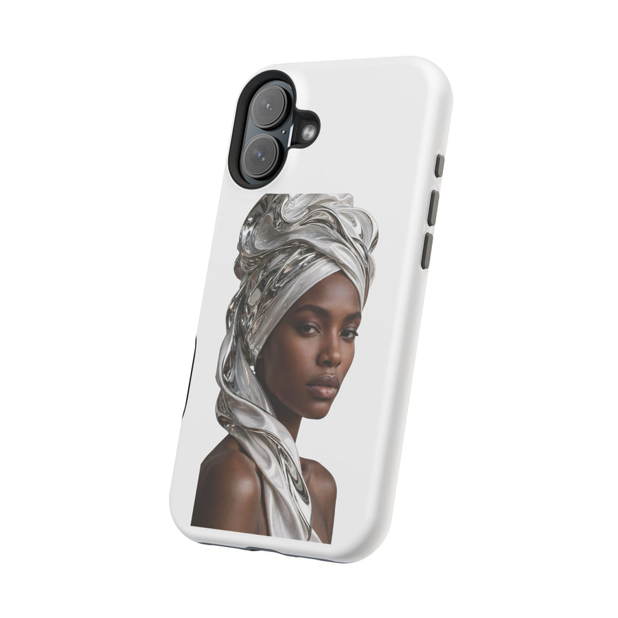 Magnetic Impact-Resistant Phone Case — Elegant Portrait with Silver Headwrap - PRINT EXPLORE