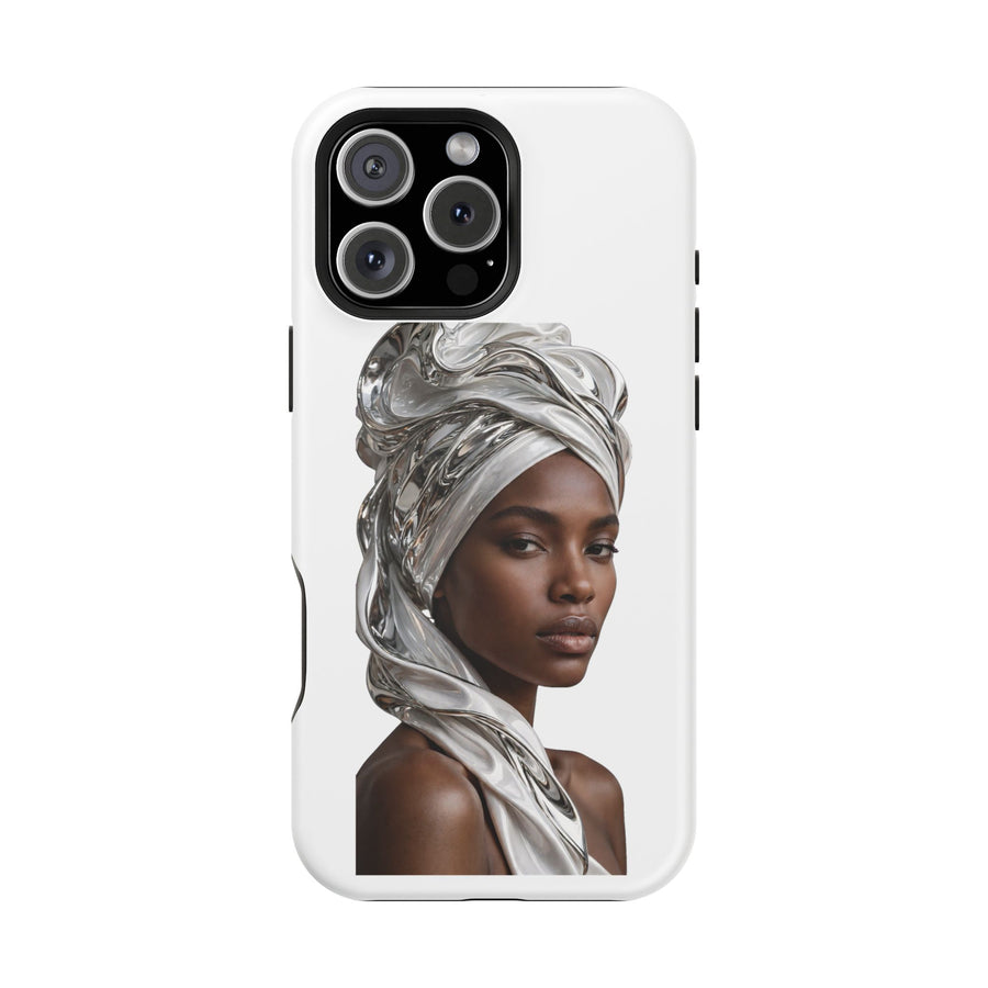 Magnetic Impact-Resistant Phone Case — Elegant Portrait with Silver Headwrap - PRINT EXPLORE