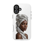 Magnetic Impact-Resistant Phone Case — Elegant Portrait with Silver Headwrap - PRINT EXPLORE