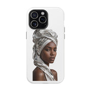 Magnetic Impact-Resistant Phone Case — Elegant Portrait with Silver Headwrap - PRINT EXPLORE