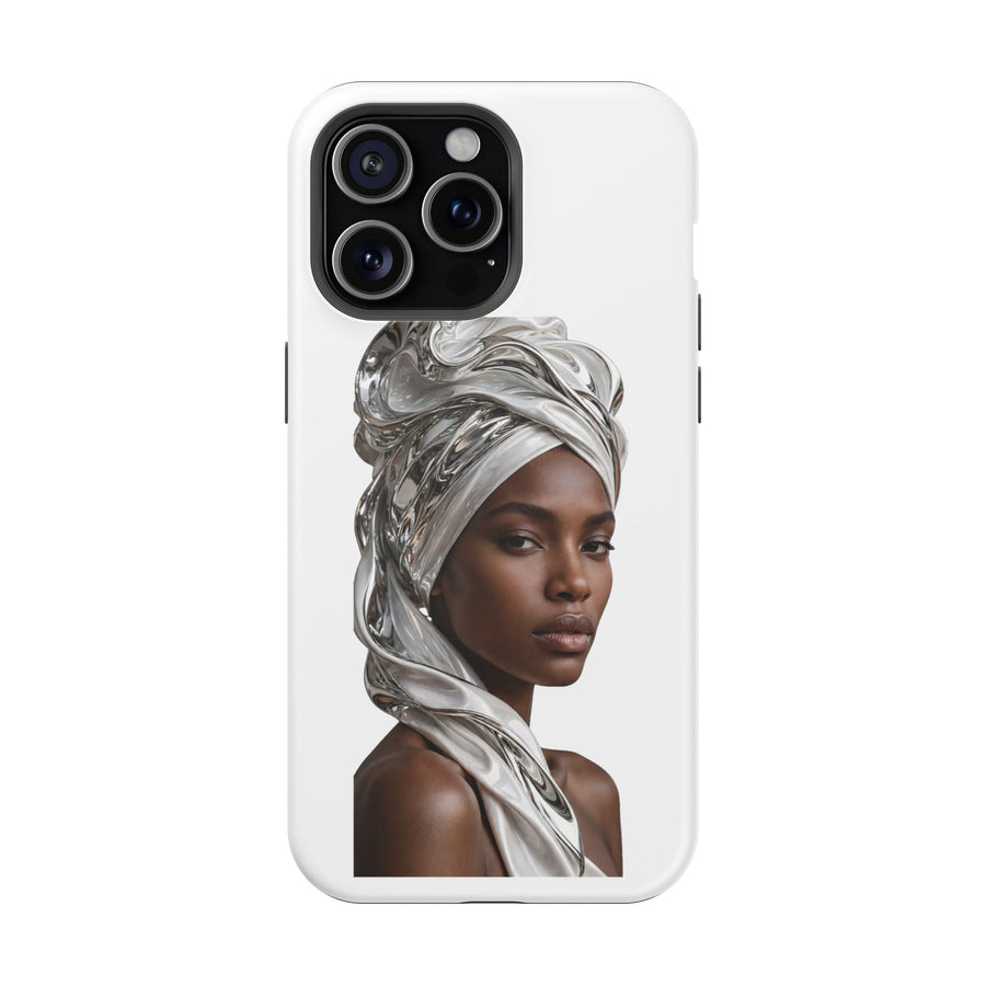 Magnetic Impact-Resistant Phone Case — Elegant Portrait with Silver Headwrap - PRINT EXPLORE