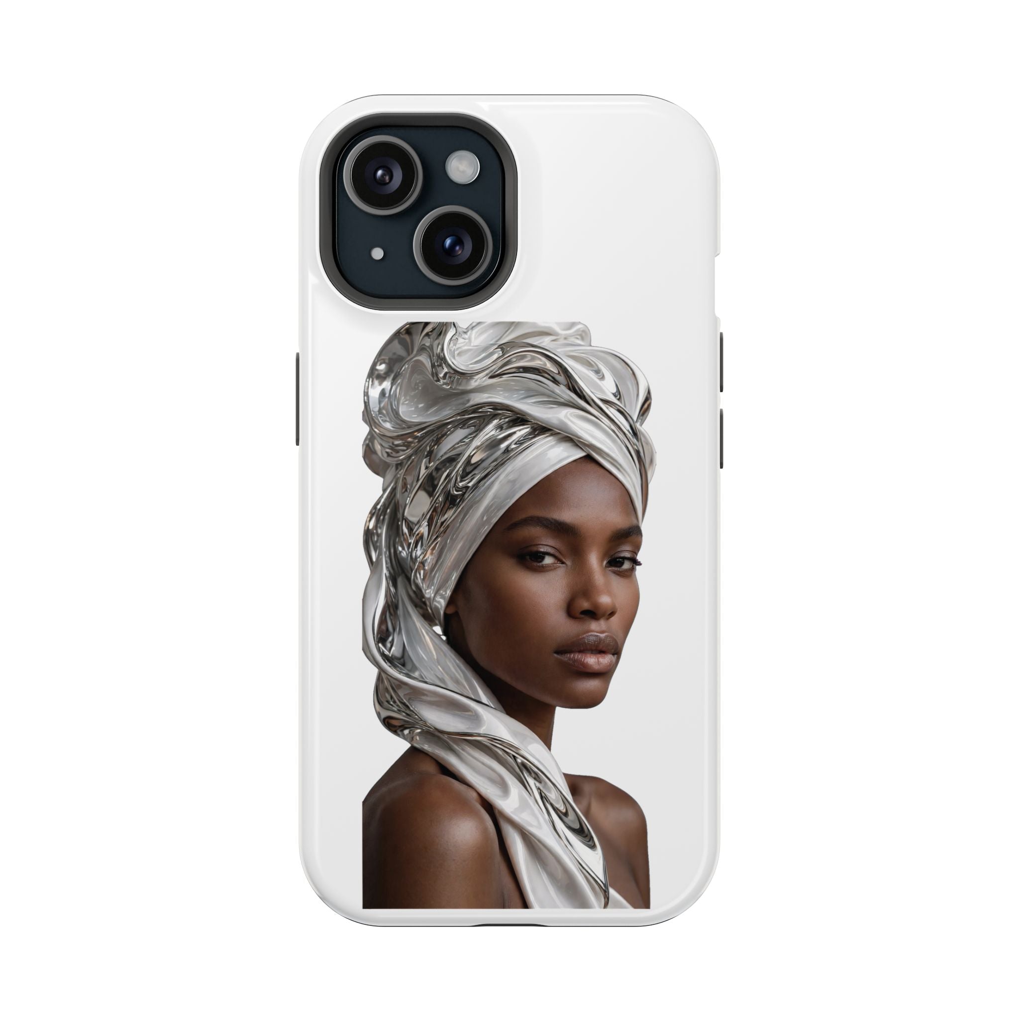 Magnetic Impact-Resistant Phone Case — Elegant Portrait with Silver Headwrap - PRINT EXPLORE
