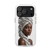 Magnetic Impact-Resistant Phone Case — Elegant Portrait with Silver Headwrap - PRINT EXPLORE