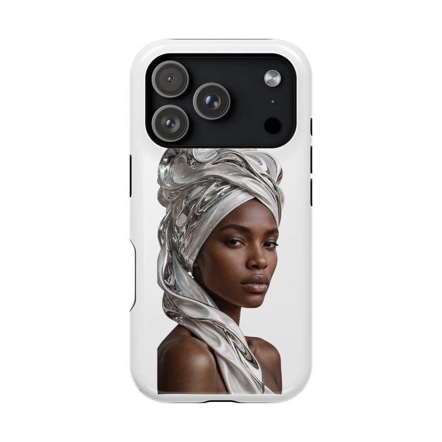 Magnetic Impact-Resistant Phone Case — Elegant Portrait with Silver Headwrap - PRINT EXPLORE