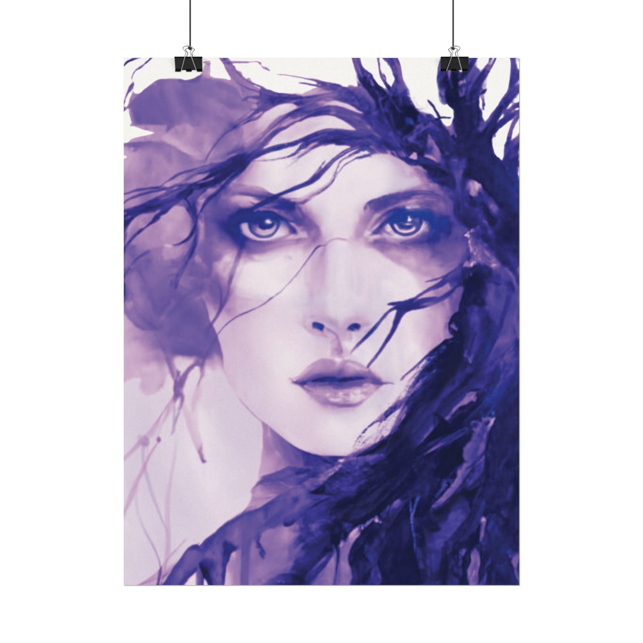 Watercolor Portrait Poster — Purple Female Face Matte Art Print - PRINT EXPLORE