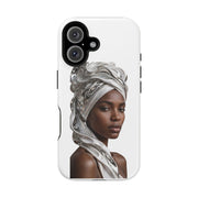 Magnetic Impact-Resistant Phone Case — Elegant Portrait with Silver Headwrap - PRINT EXPLORE
