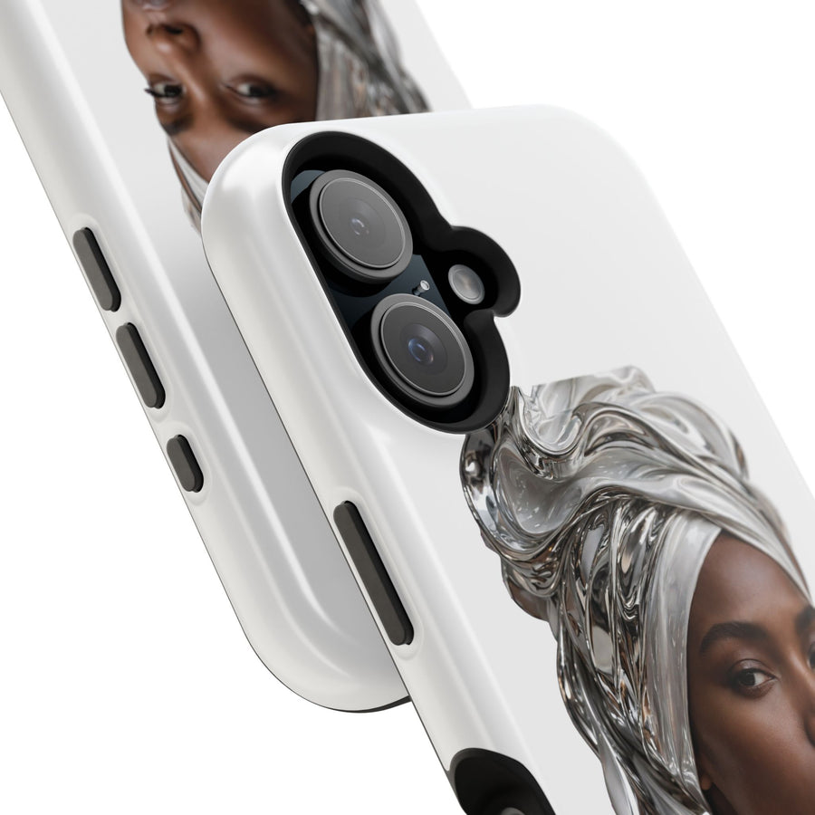 Magnetic Impact-Resistant Phone Case — Elegant Portrait with Silver Headwrap - PRINT EXPLORE
