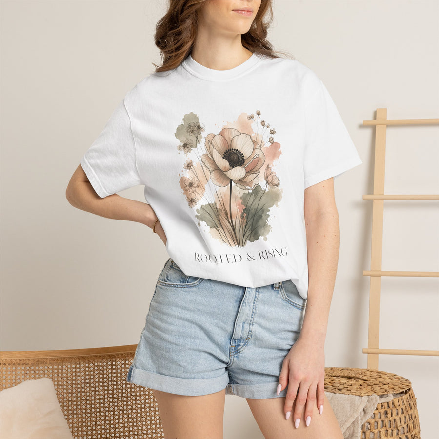 Rooted & Rising Floral T-Shirt — Botanical Inspirational Tee