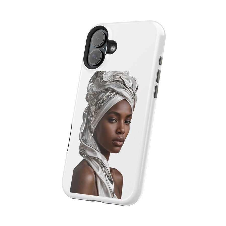 Magnetic Impact-Resistant Phone Case — Elegant Portrait with Silver Headwrap - PRINT EXPLORE