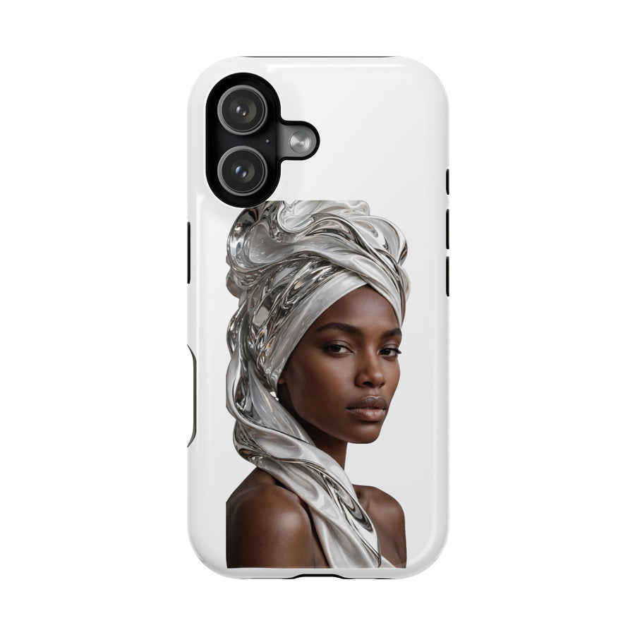 Magnetic Impact-Resistant Phone Case — Elegant Portrait with Silver Headwrap - PRINT EXPLORE