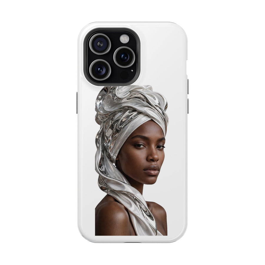 Magnetic Impact-Resistant Phone Case — Elegant Portrait with Silver Headwrap - PRINT EXPLORE