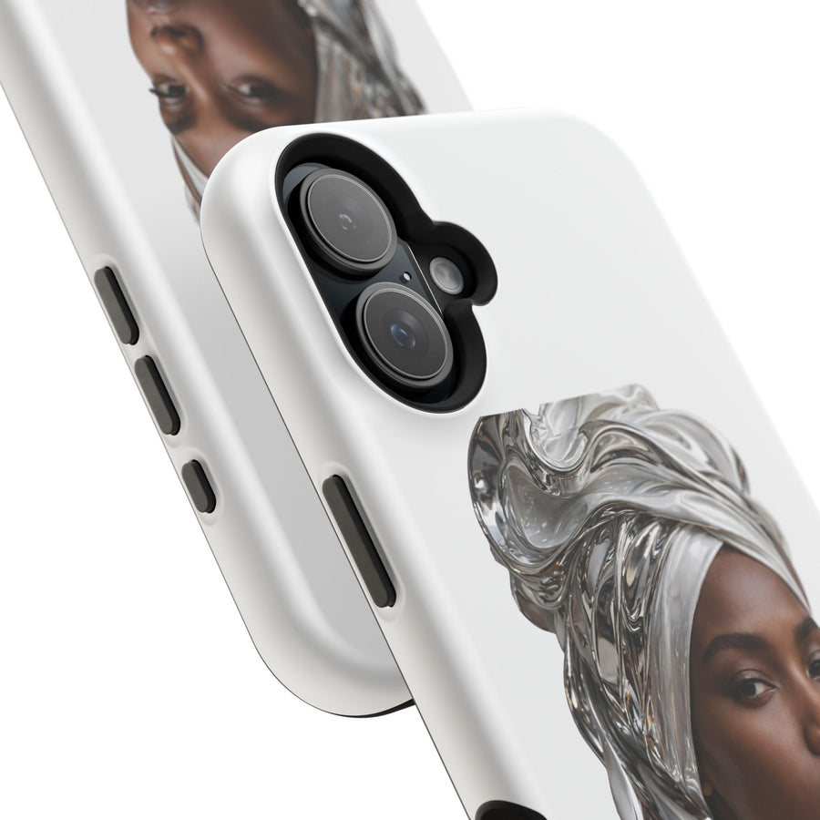 Magnetic Impact-Resistant Phone Case — Elegant Portrait with Silver Headwrap - PRINT EXPLORE