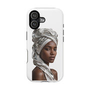 Magnetic Impact-Resistant Phone Case — Elegant Portrait with Silver Headwrap - PRINT EXPLORE