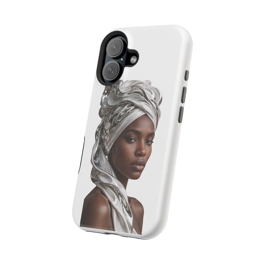 Magnetic Impact-Resistant Phone Case — Elegant Portrait with Silver Headwrap - PRINT EXPLORE