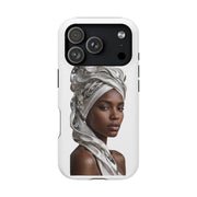 Magnetic Impact-Resistant Phone Case — Elegant Portrait with Silver Headwrap - PRINT EXPLORE