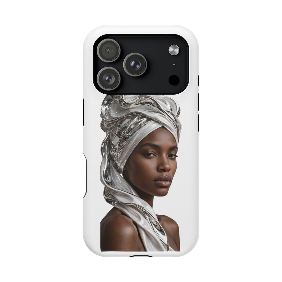 Magnetic Impact-Resistant Phone Case — Elegant Portrait with Silver Headwrap - PRINT EXPLORE
