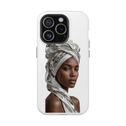 Magnetic Impact-Resistant Phone Case — Elegant Portrait with Silver Headwrap - PRINT EXPLORE