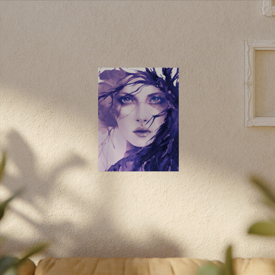 Watercolor Portrait Poster — Purple Female Face Matte Art Print - PRINT EXPLORE