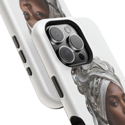 Magnetic Impact-Resistant Phone Case — Elegant Portrait with Silver Headwrap - PRINT EXPLORE