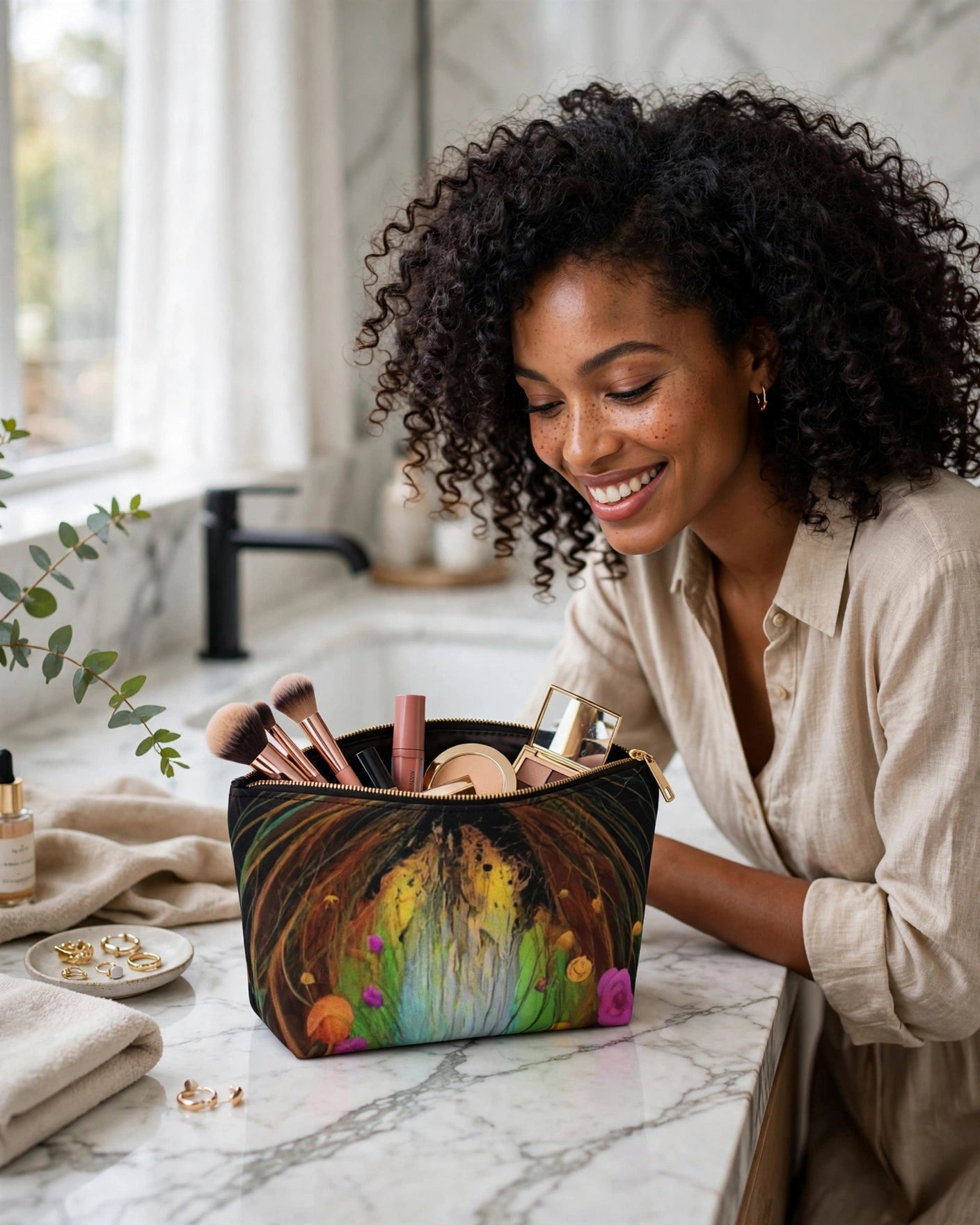 Midnight Bloom Botanical Art Pouch | Floral Makeup & Travel Organizer - PRINT EXPLORE
