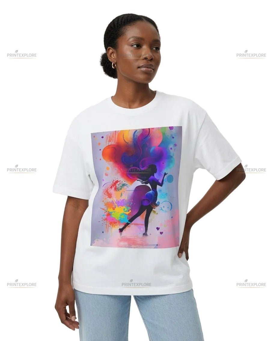 Abstract Graphic Tee for Women – Colorful Boxy Fit - PRINT EXPLORE