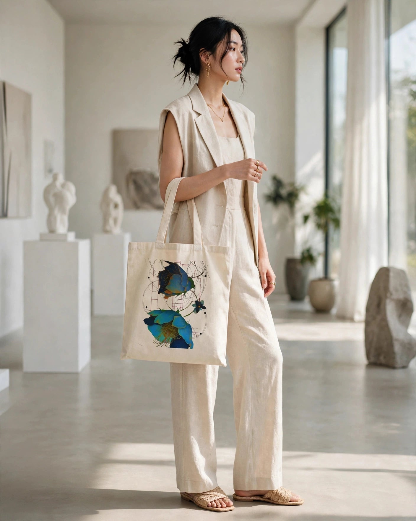 Blue Flowers Botanical Canvas Tote Bag | - PRINT EXPLORE