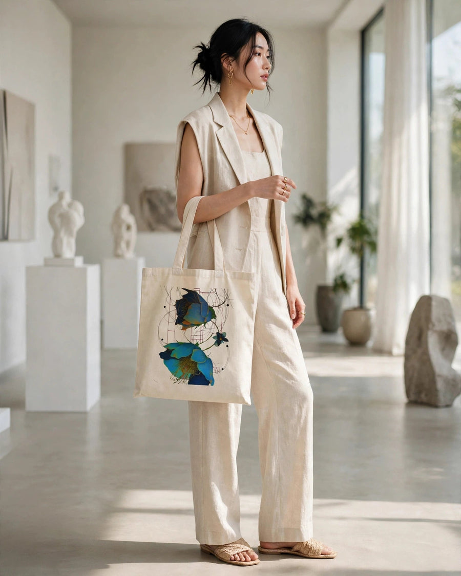 Blue Flowers Botanical Canvas Tote Bag | - PRINT EXPLORE