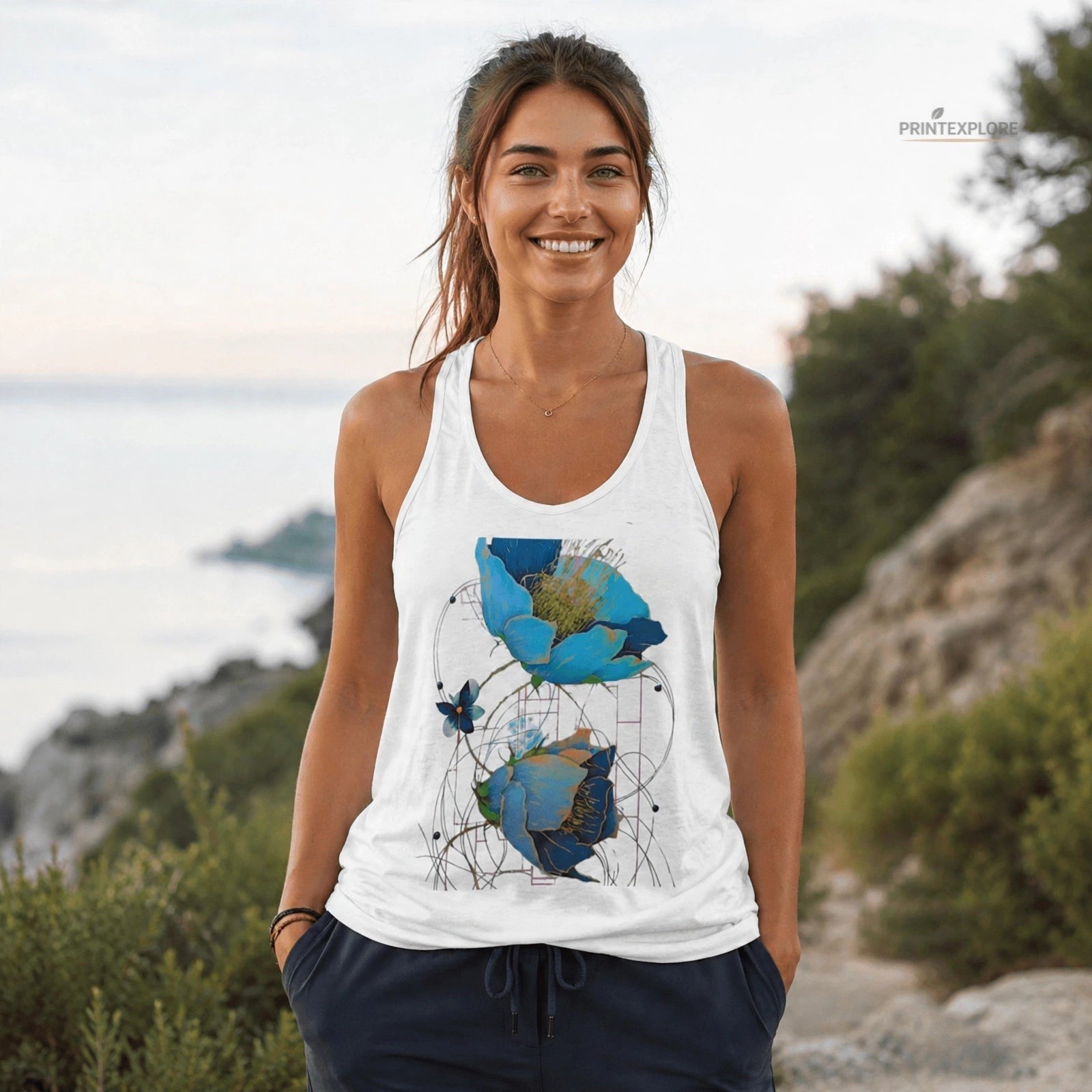 Womens Floral Racerback Tank Top - PRINT EXPLORE