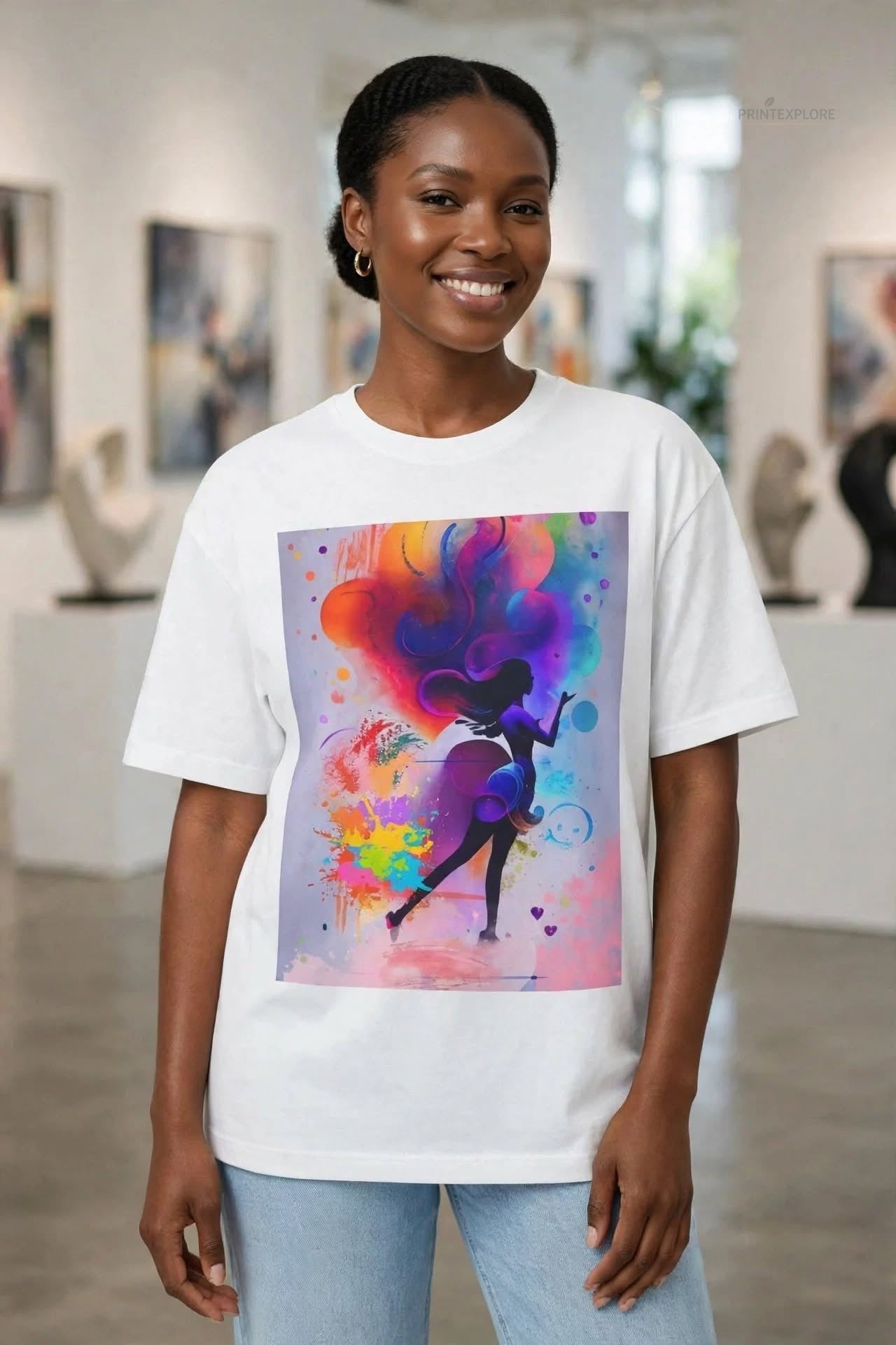 Abstract Graphic Tee for Women – Colorful Boxy Fit - PRINT EXPLORE