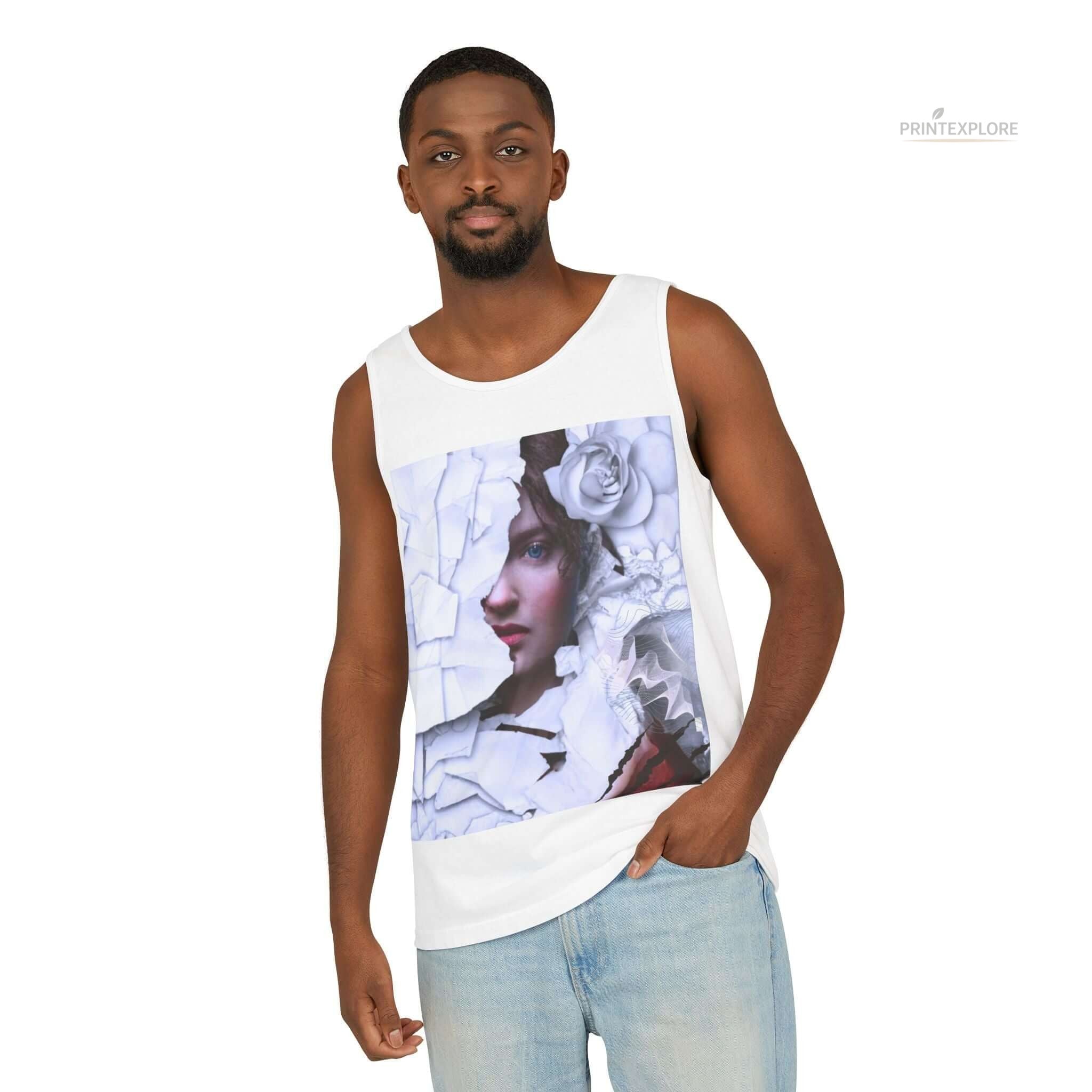Surreal Roses Unisex Garment-Dyed Tank Top | Wearable Floral Art - PRINT EXPLORE