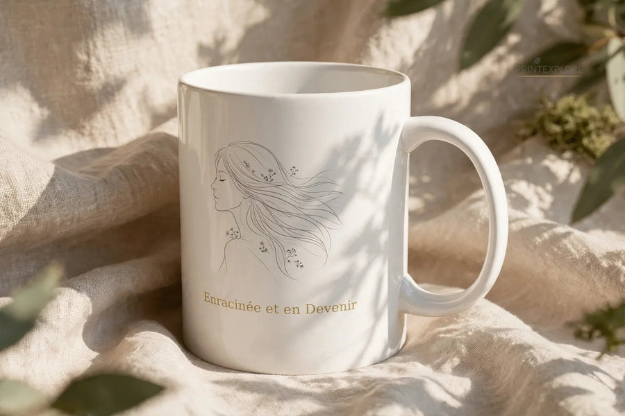 Rooted & Becoming Ceramic- Minimalist Botanical Coffee Mug - PRINT EXPLORE