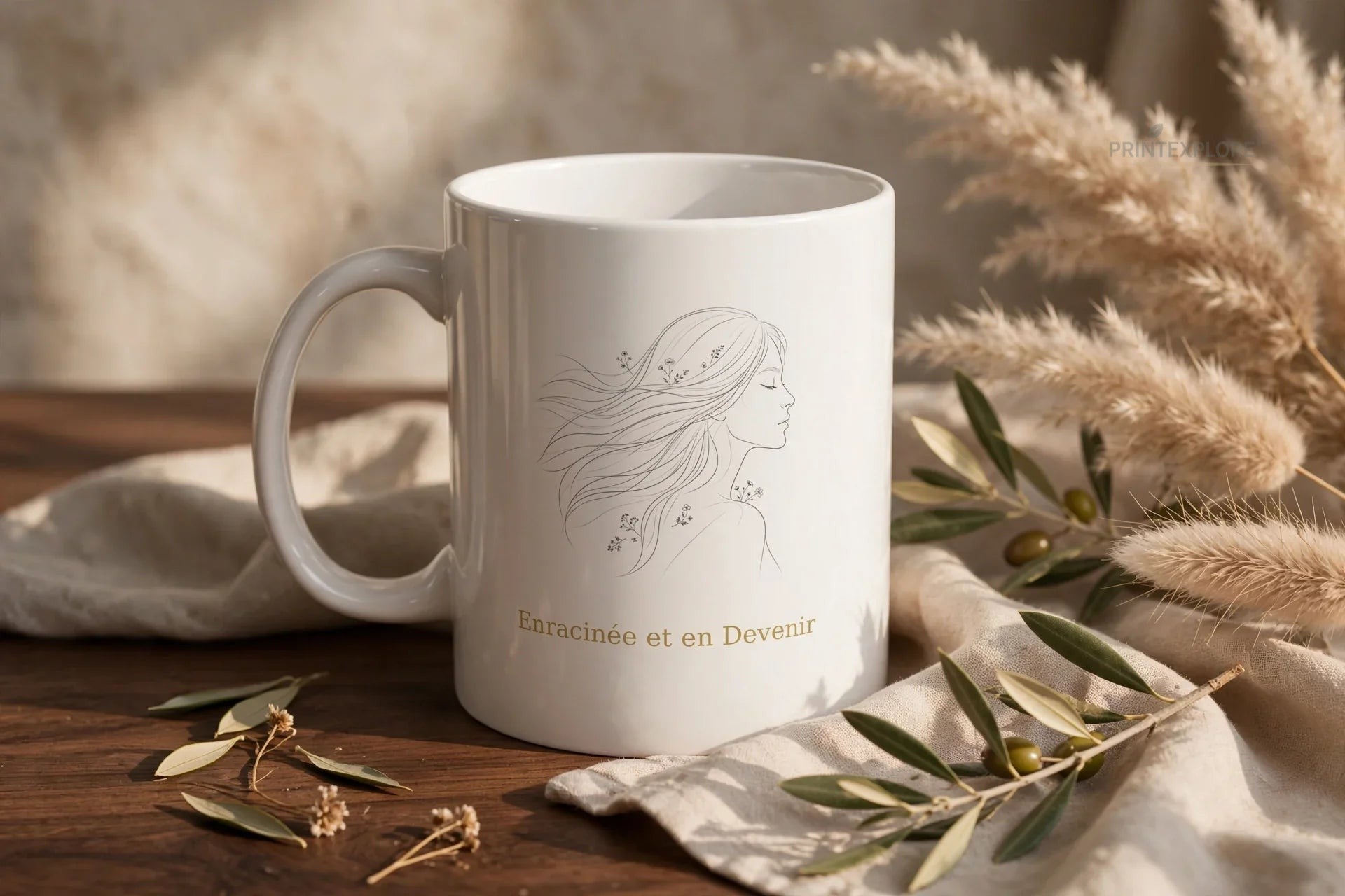 Rooted & Becoming Ceramic- Minimalist Botanical Coffee Mug - PRINT EXPLORE