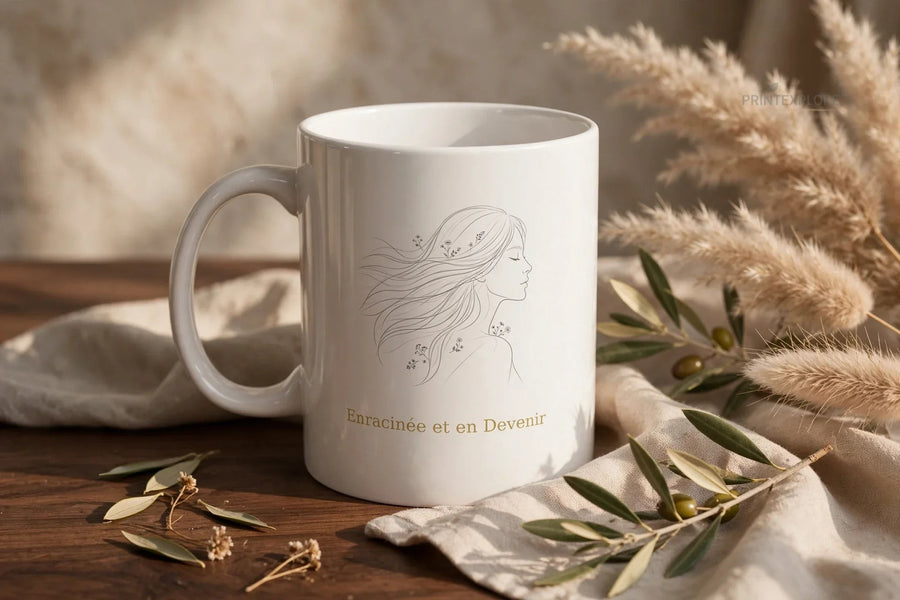 Rooted & Becoming Ceramic- Minimalist Botanical Coffee Mug - PRINT EXPLORE