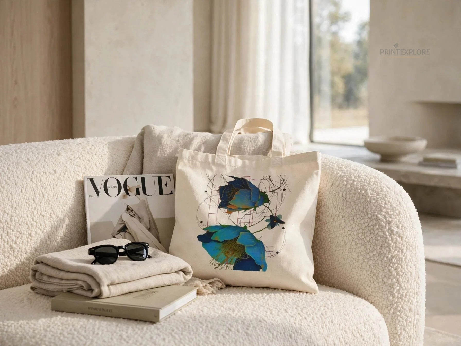 Botanical Canvas Tote Bag|Blue Flowers - PRINT EXPLORE