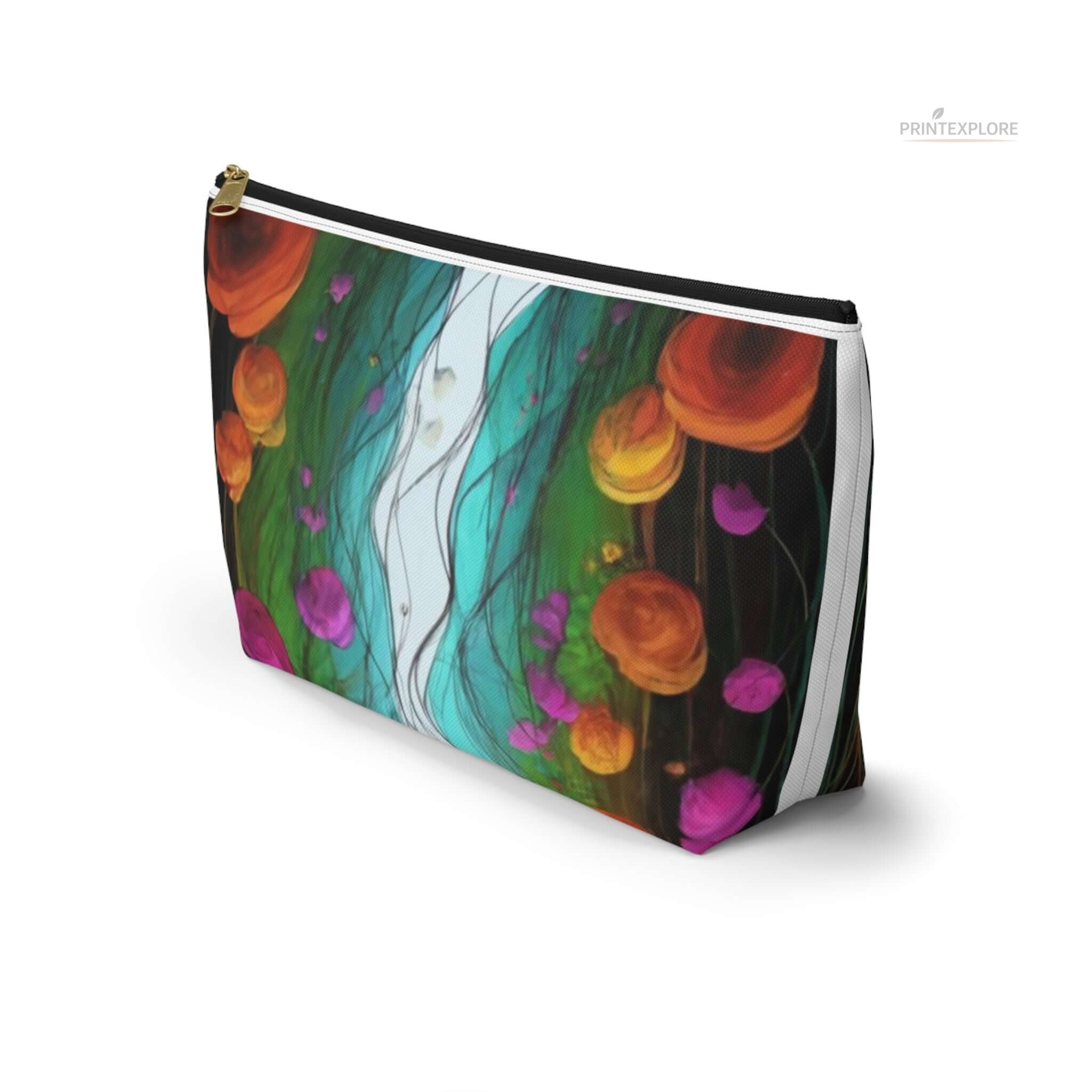 Midnight Bloom Botanical Art Pouch | Floral Makeup & Travel Organizer - PRINT EXPLORE